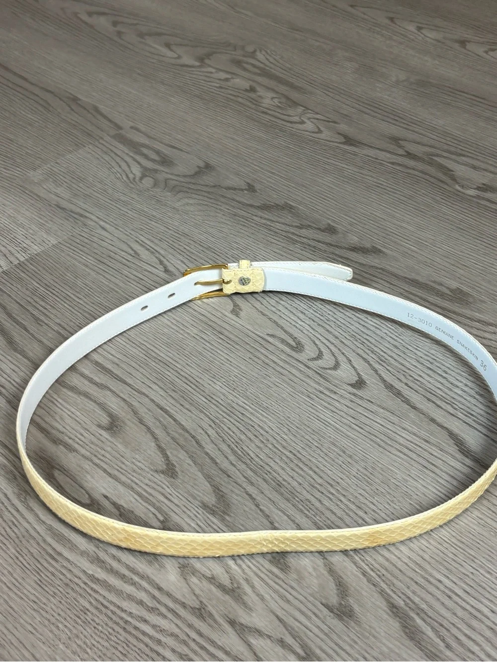 Genuine Snake Skin Classic Cream Leather Belt with Gold Buckle